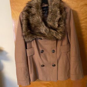 Moda International Faux Fur and Wool Peacoat Large